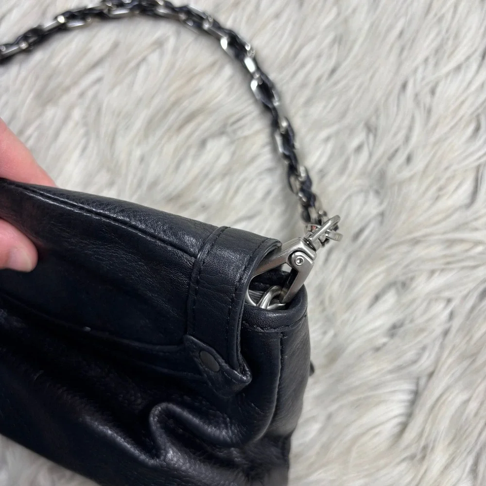 Elliott Lucca Black Leather Small Shoulder Bag Chain Strap Y2K Going Out Baddie